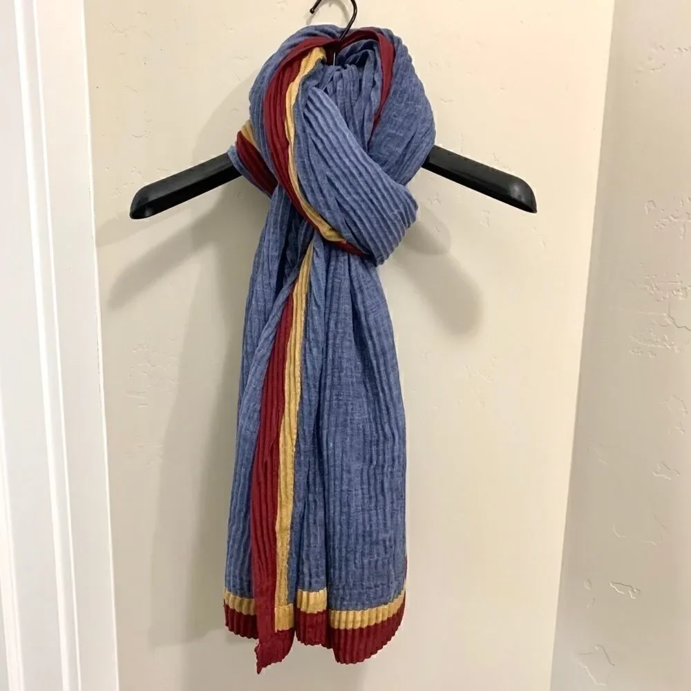 Colorblock Handmade Vintage Style Large Size Shawl/Wrap With Pleated Textured